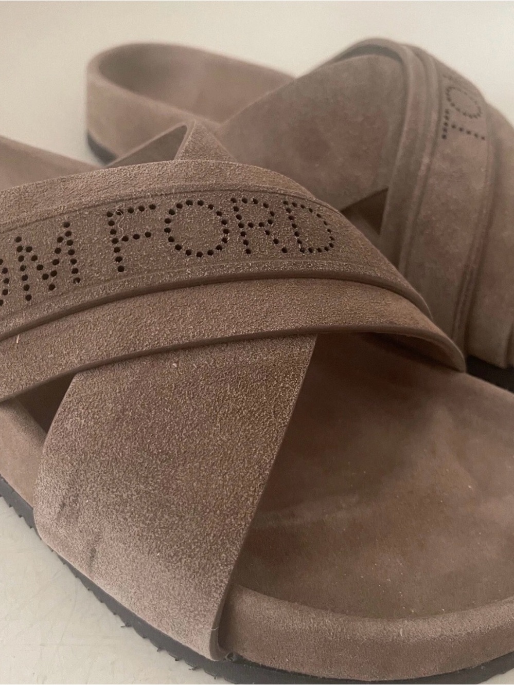 Tom Ford Suede Slide Sandals in Taupe Brown sz 7